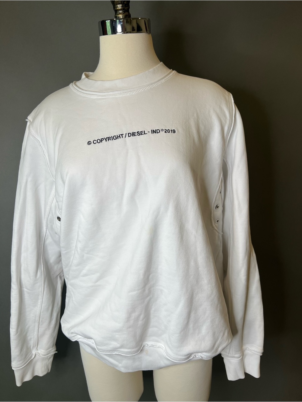 Diesel White Crewneck Sweatshirt with Small Chest Print